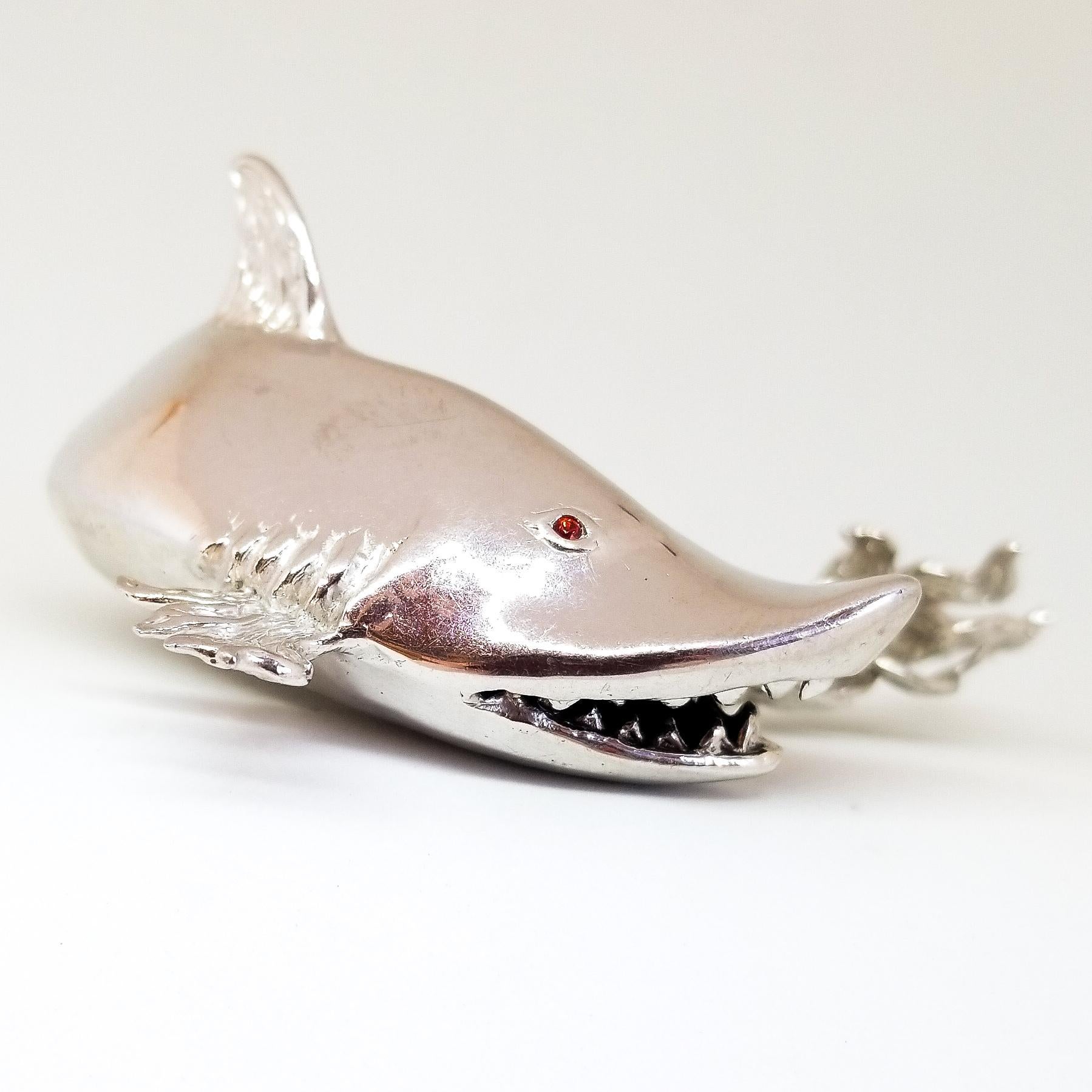 Sterling Silver & Orange Sapphire Fanciful Shark Objet d'Art Desk Piece For Sale 1