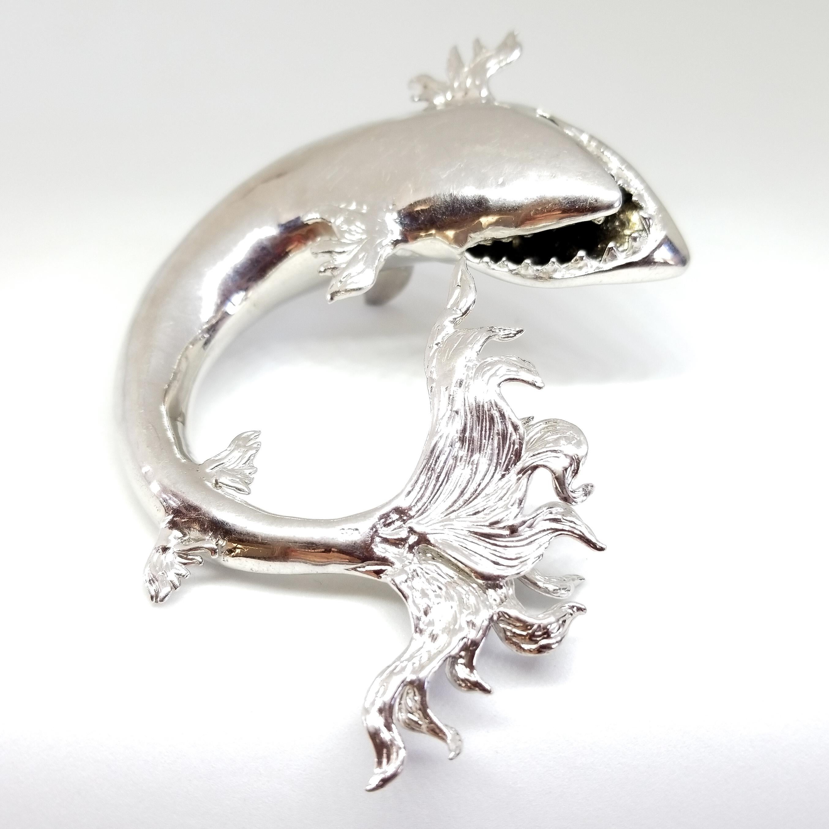 Sterling Silver & Orange Sapphire Fanciful Shark Objet d'Art Desk Piece For Sale 4