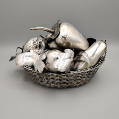 Sterling silver ornamental basket with various vegetables