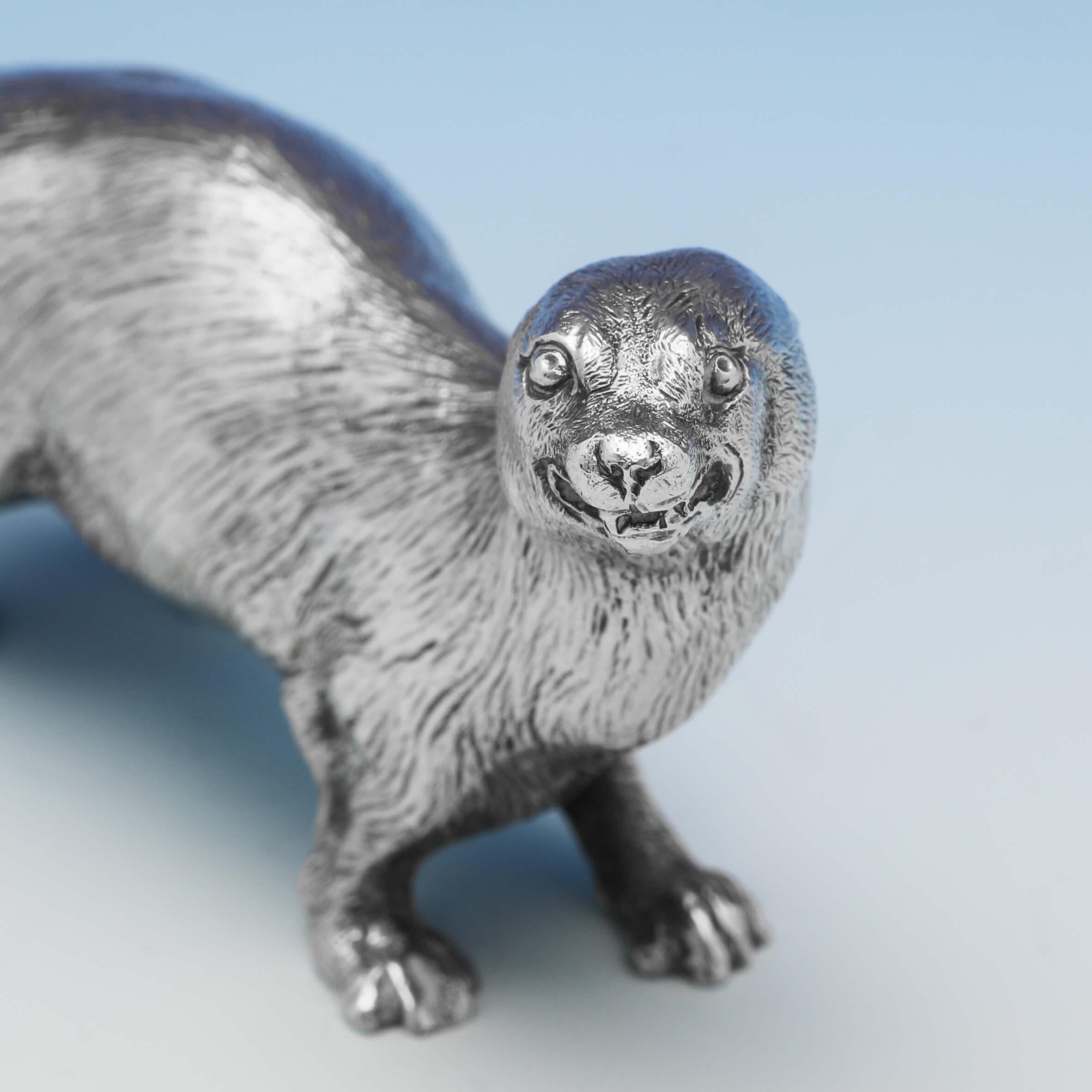 English Cast Sterling Silver Model of an Otter by Richard Comyns, London, 1970