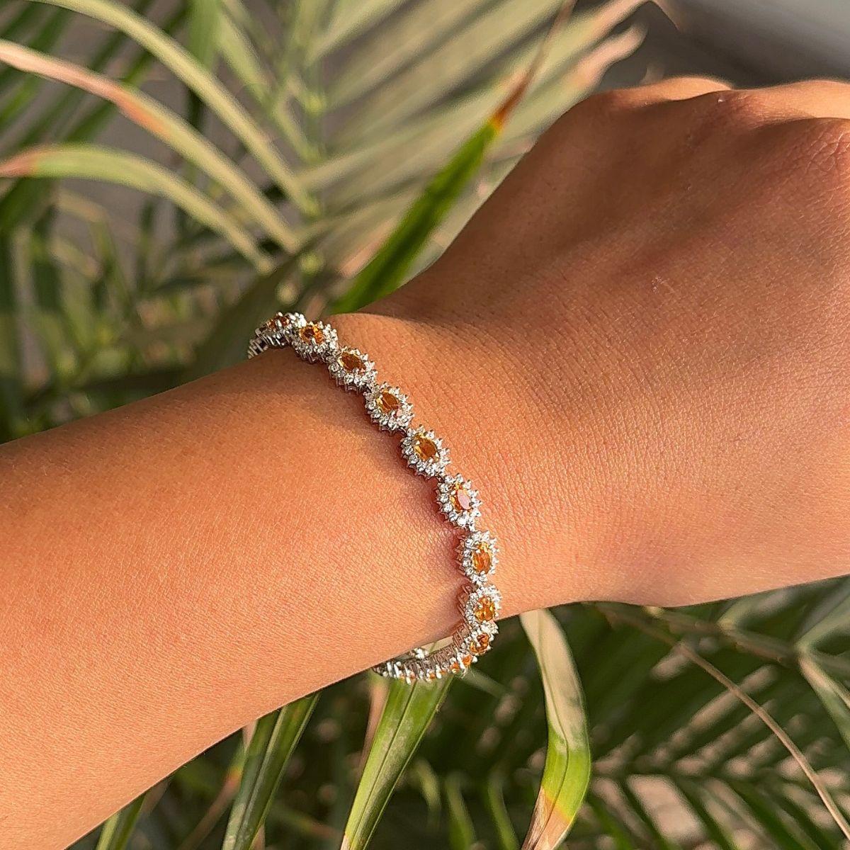 Art Nouveau Sterling Silver Oval Cut Natural Citrine with CZ Classic Tennis Bracelet for Her For Sale