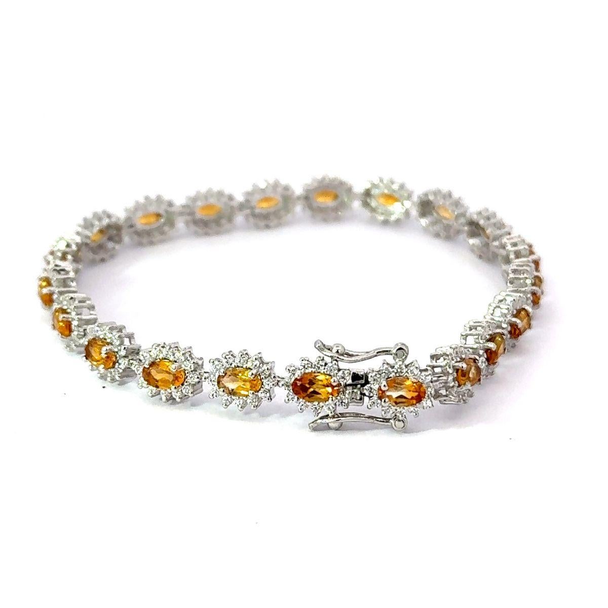 Sterling Silver Oval Cut Natural Citrine with CZ Classic Tennis Bracelet for Her In New Condition For Sale In New York, NY