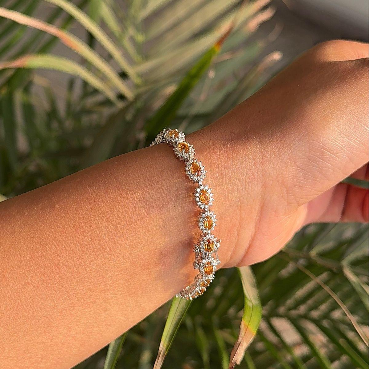 Sterling Silver Oval Cut Natural Citrine with CZ Classic Tennis Bracelet for Her For Sale 2
