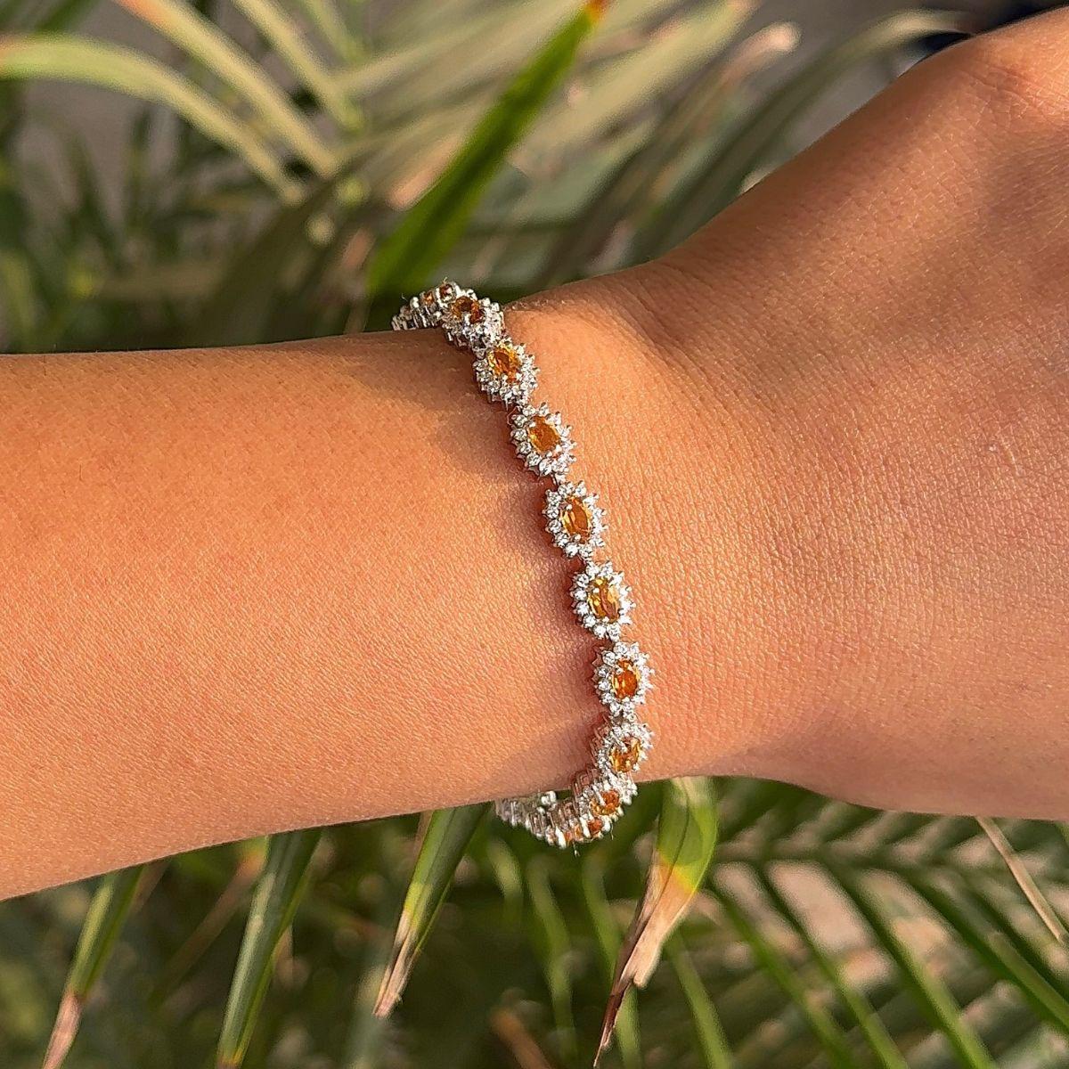 Sterling Silver Oval Cut Natural Citrine with CZ Classic Tennis Bracelet for Her For Sale 3
