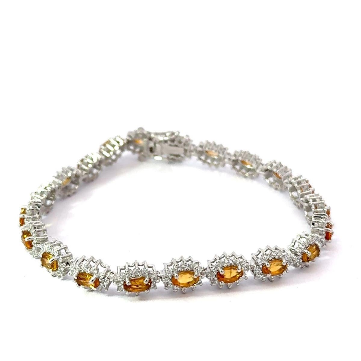 Sterling Silver Oval Cut Natural Citrine with CZ Classic Tennis Bracelet for Her For Sale 4