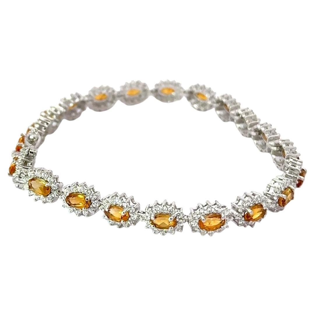 Sterling Silver Oval Cut Natural Citrine with CZ Classic Tennis Bracelet for Her For Sale