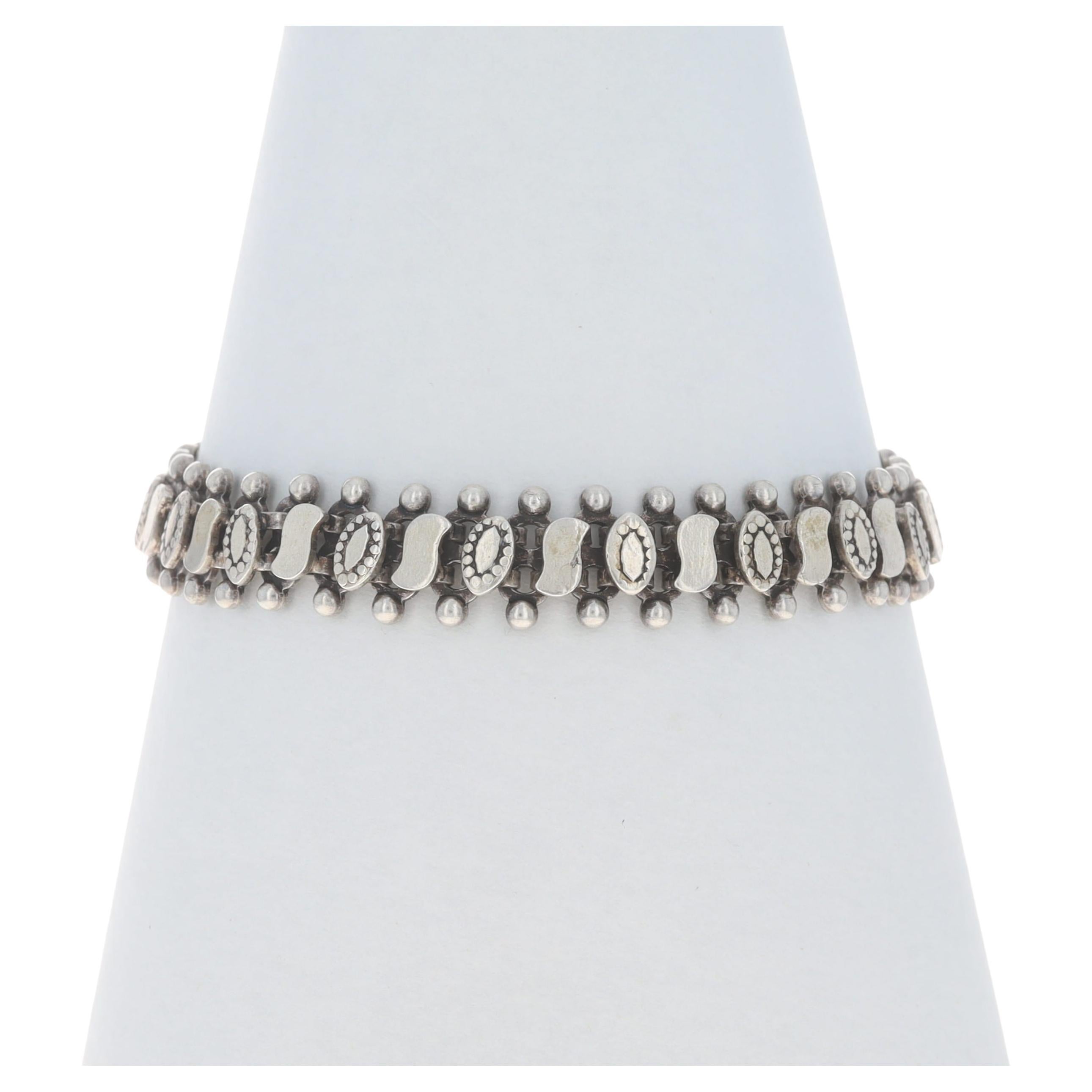 Sterling Silver Oval Dot Link Bracelet 7 3/4" - 925 in vendita