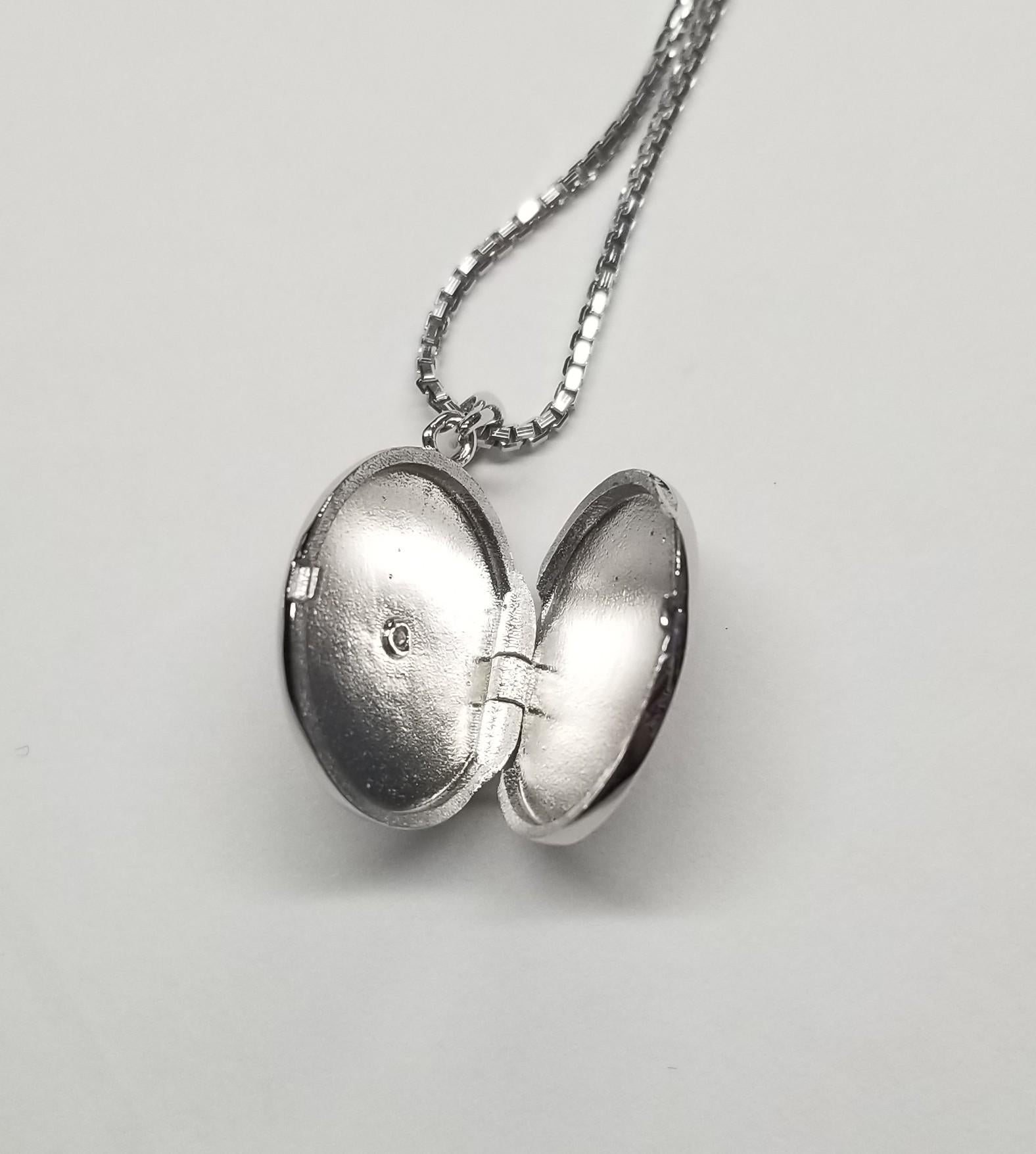 da uomo o donna Collana con medaglione ovale in argento sterling - Zirconia cubica, catena da 16 pollici in vendita