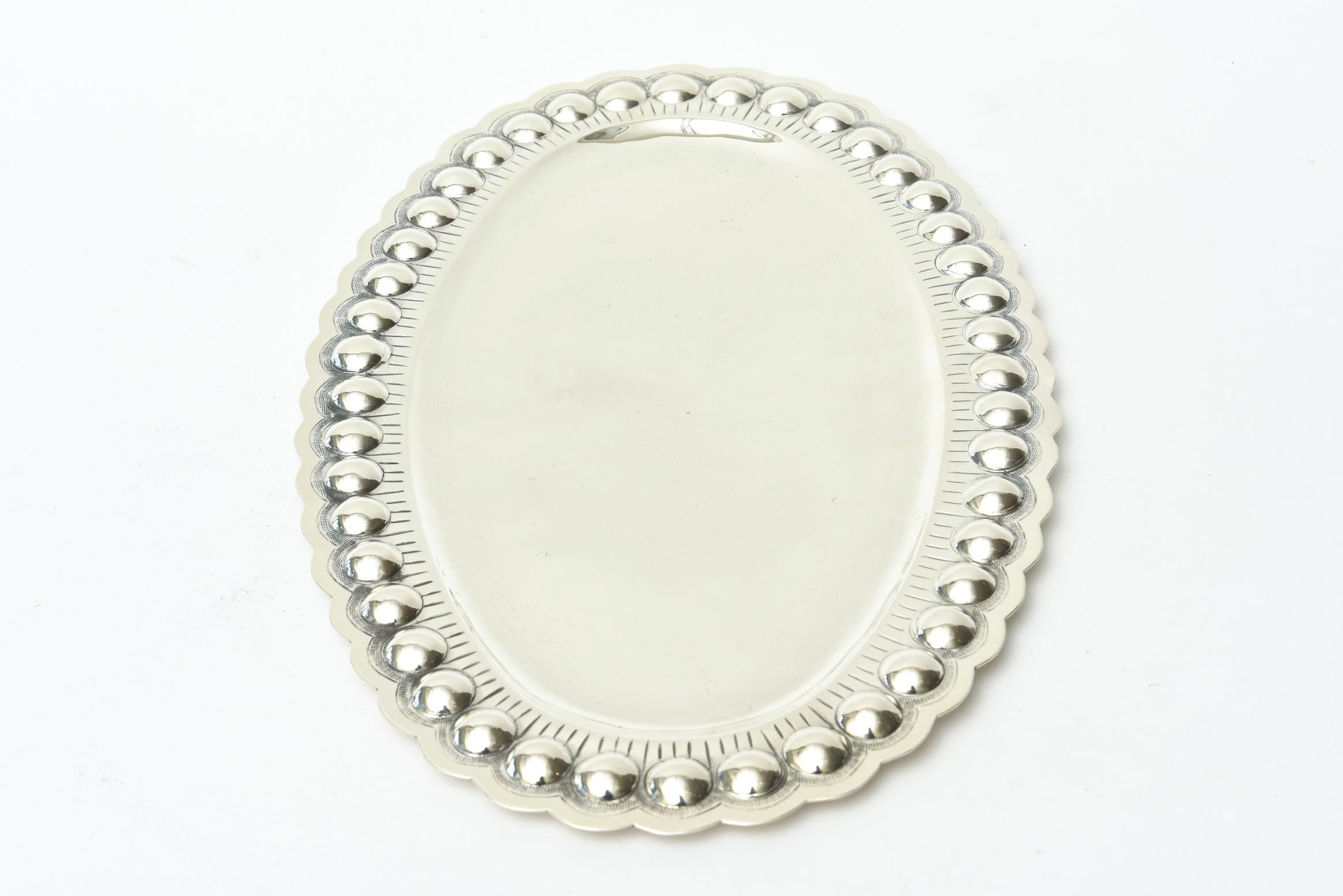Mid-20th Century Sterling Silver Oval Platter or Tray With Balls, Barware Mid-Century Modern