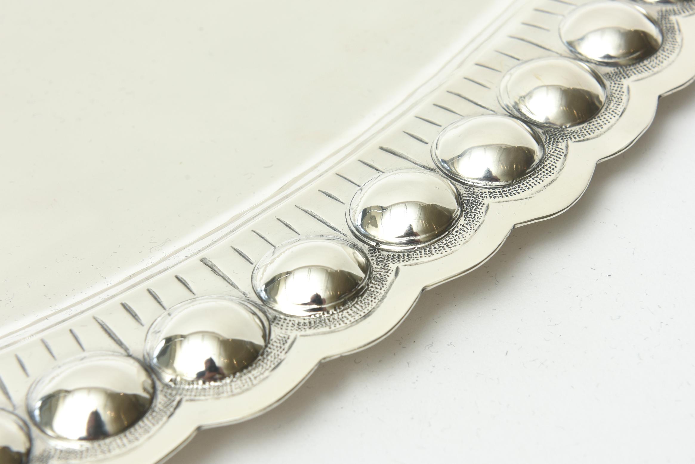 Sterling Silver Oval Platter or Tray With Balls, Barware Mid-Century Modern 1