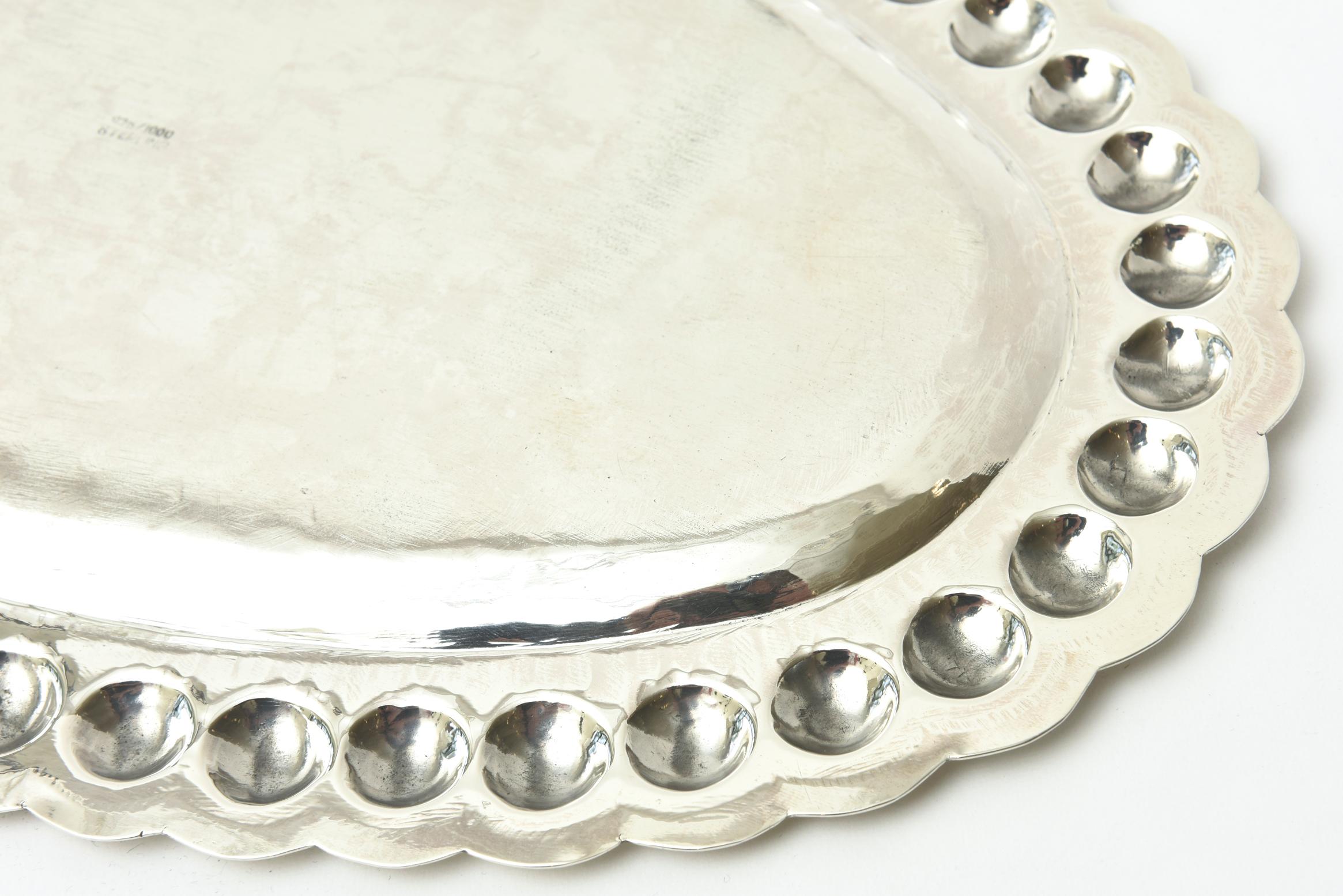 Sterling Silver Oval Platter or Tray With Balls, Barware Mid-Century Modern 2