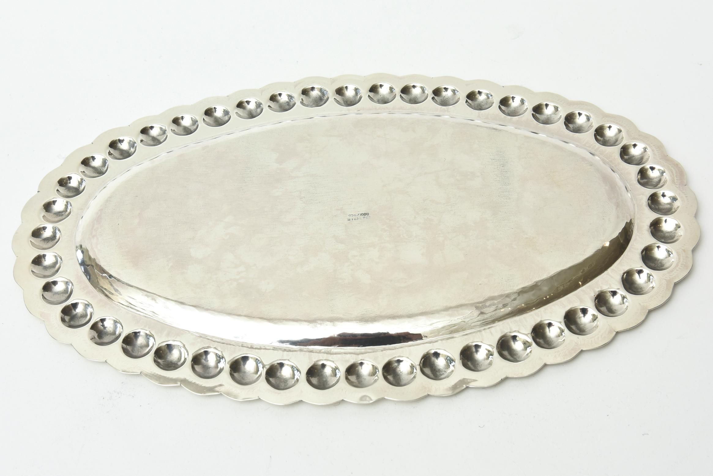 Sterling Silver Oval Platter or Tray With Balls, Barware Mid-Century Modern 3