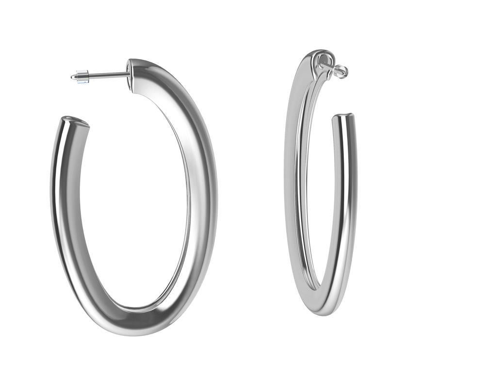 Contemporary Sterling Silver Oval Teardrop Hoop Earrings For Sale