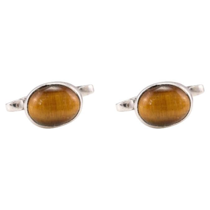 Sterling Silver Oval Tigers Eye Gemstone Cufflinks Gift