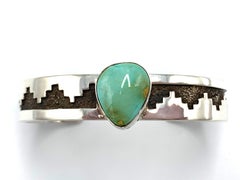 Sterling Silver Overlay Cuff with King’s Manassa Turquoise by Marie Jackson