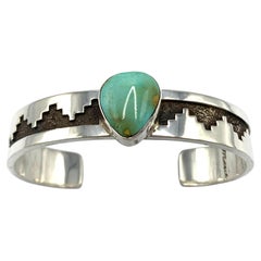 Sterling Silver Overlay Cuff with King’s Manassa Turquoise by Marie Jackson