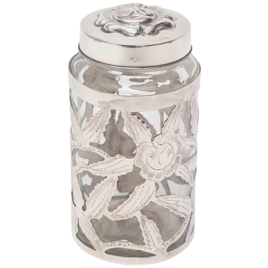 Vaso con coperchio in argento Sterling Silver Overlay Glass Vessel Vintage