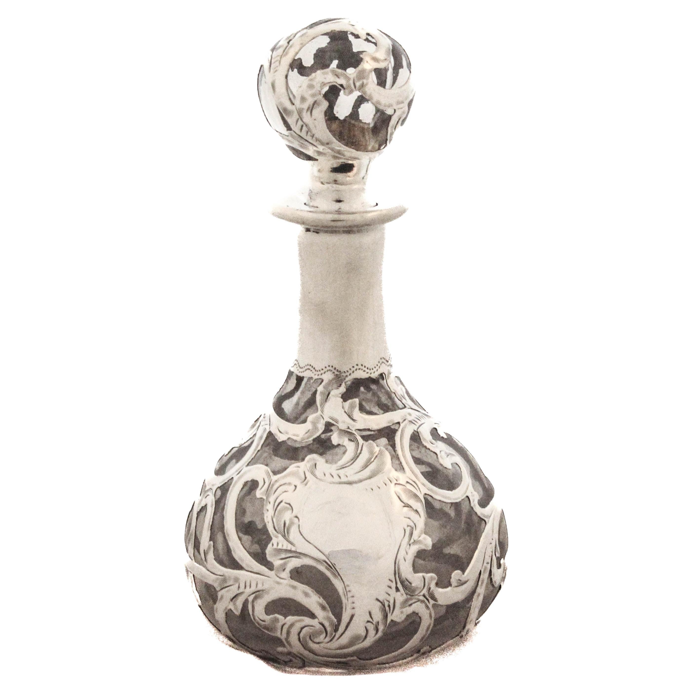 Sterling Silver Overlay Perfume Bottle For Sale