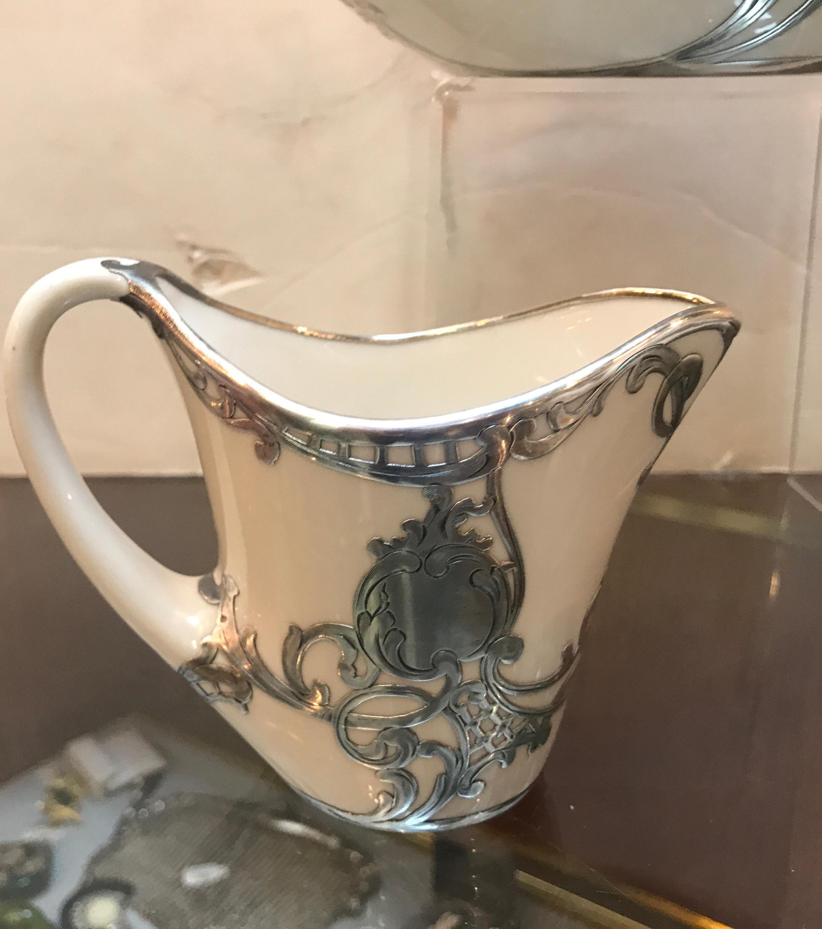 Art Nouveau Sterling Silver Overlay Tea Set