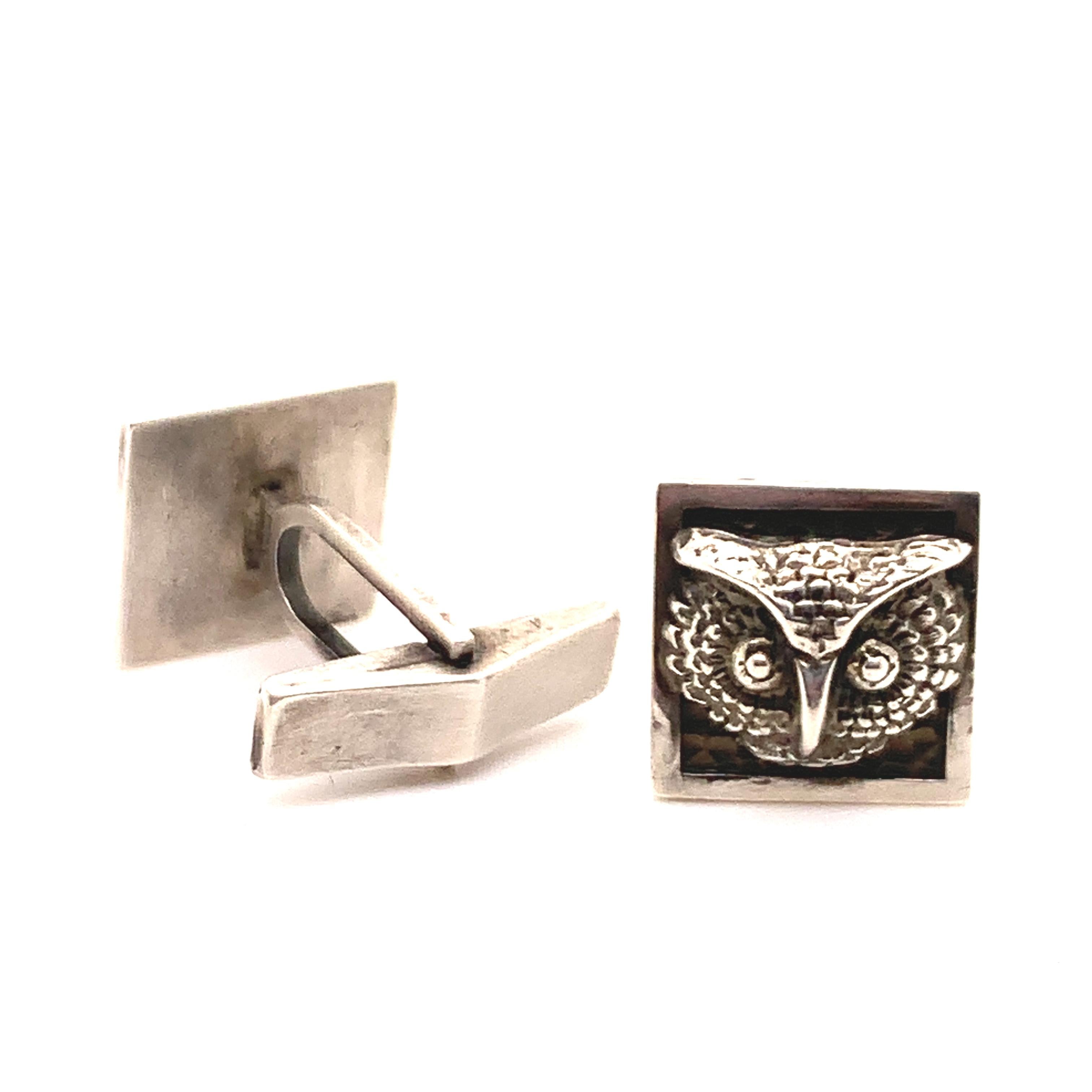 Sterling silver cufflinks, with applied three-dimensional figural 