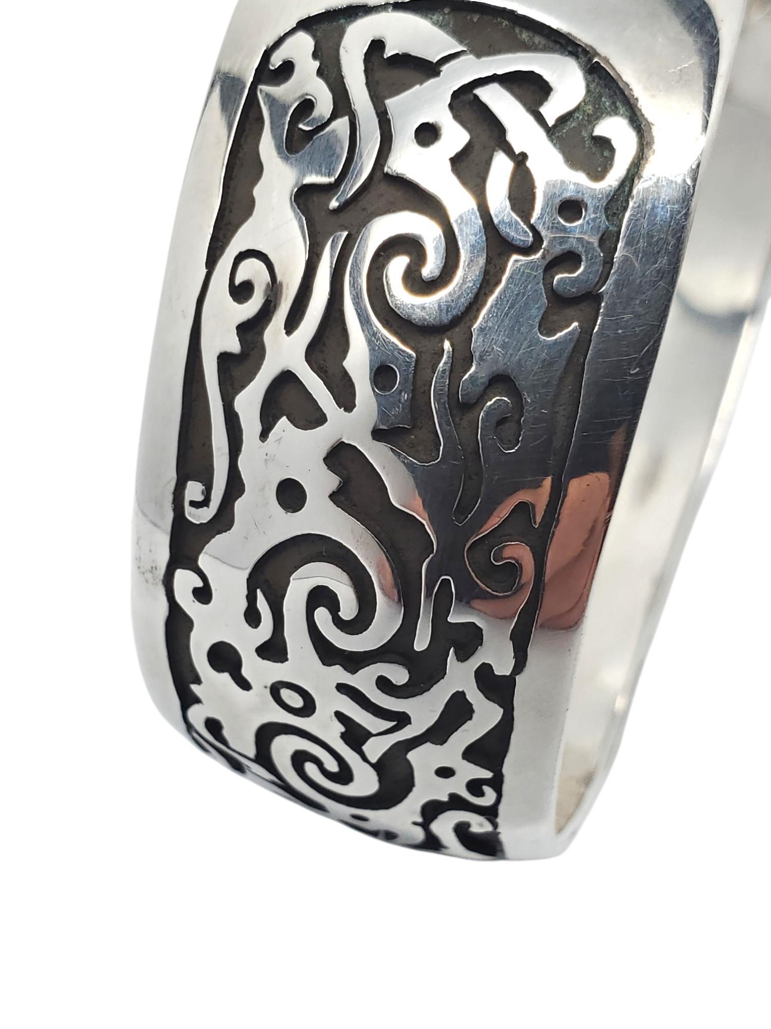Bracciale largo in argento sterling ossidato con filigrana tagliata #20765 in vendita 2
