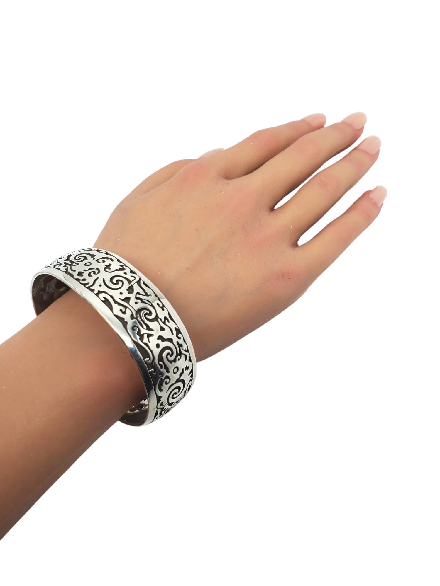 Bracciale largo in argento sterling ossidato con filigrana tagliata #20765 in vendita 5
