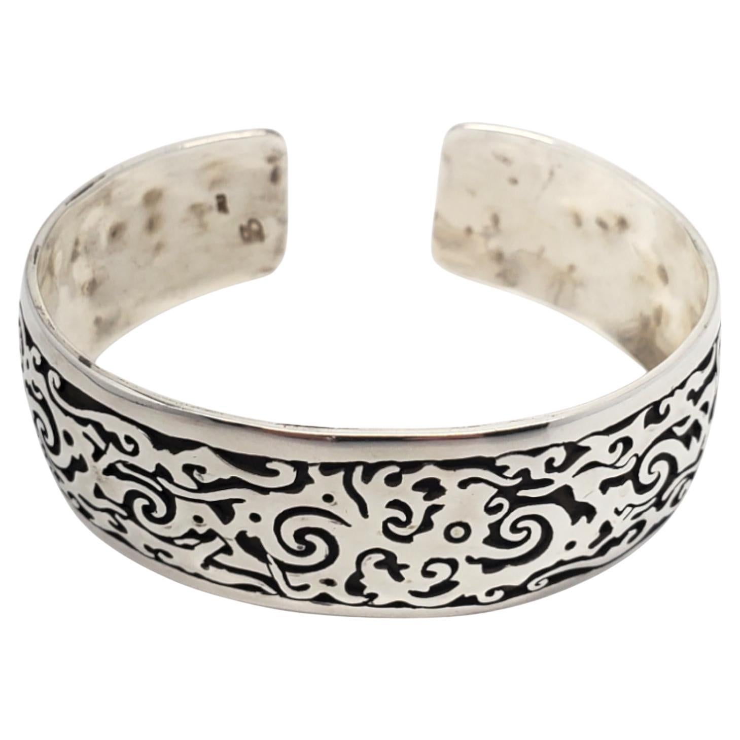 Sterling Silver Oxidized Filigree Cut Out Wide Cuff Bracelet #20765