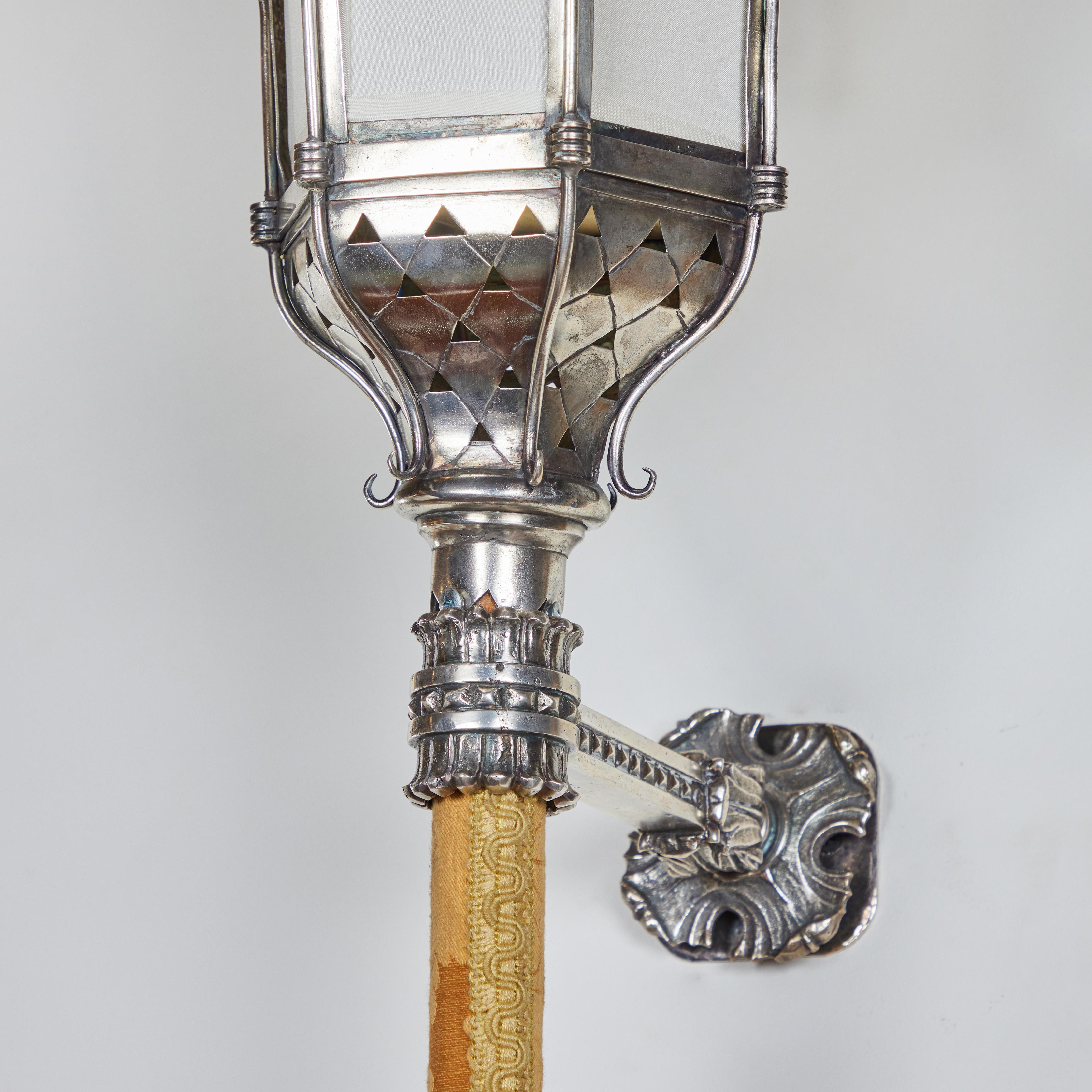 Italian Sterling Silver Pagoda Sconce For Sale