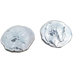 Sterling Silver Pair "Grecian Coin" of Cufflinks