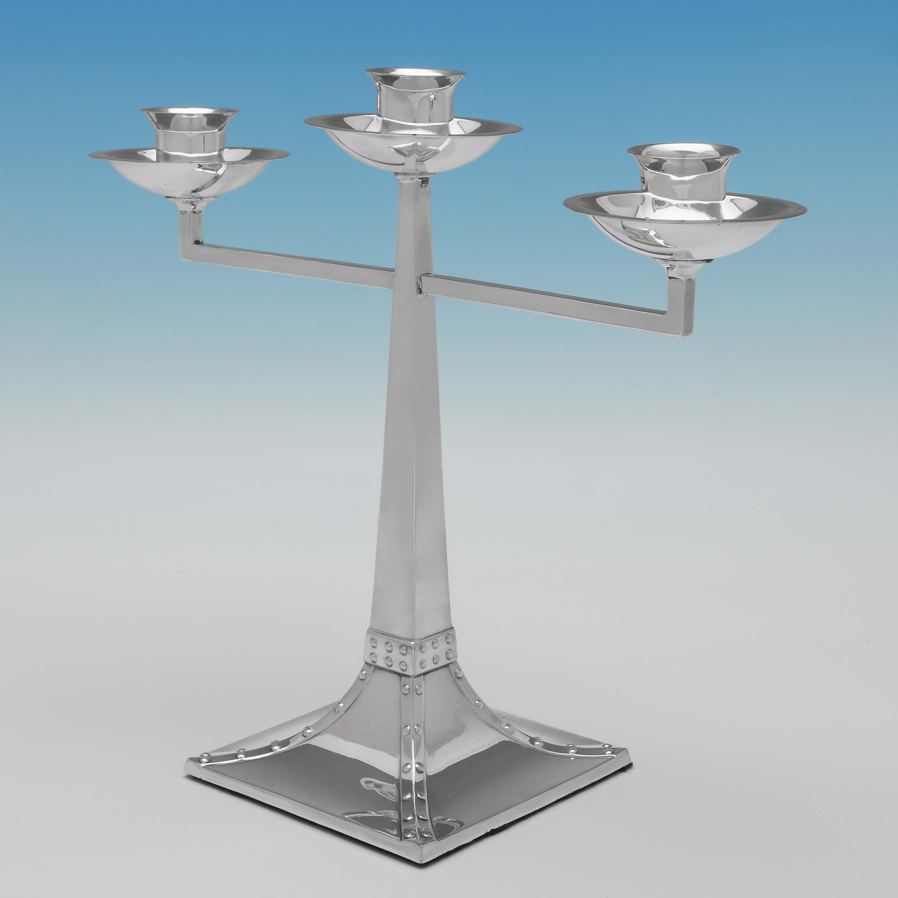 Arts and Crafts Rivet Design - Rare Antique Sterling Silver Candelabra - J. Dixon 1908/09 For Sale