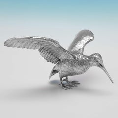 Sterling Silver Pair of Bird Sculptures, Snipe, London 1966