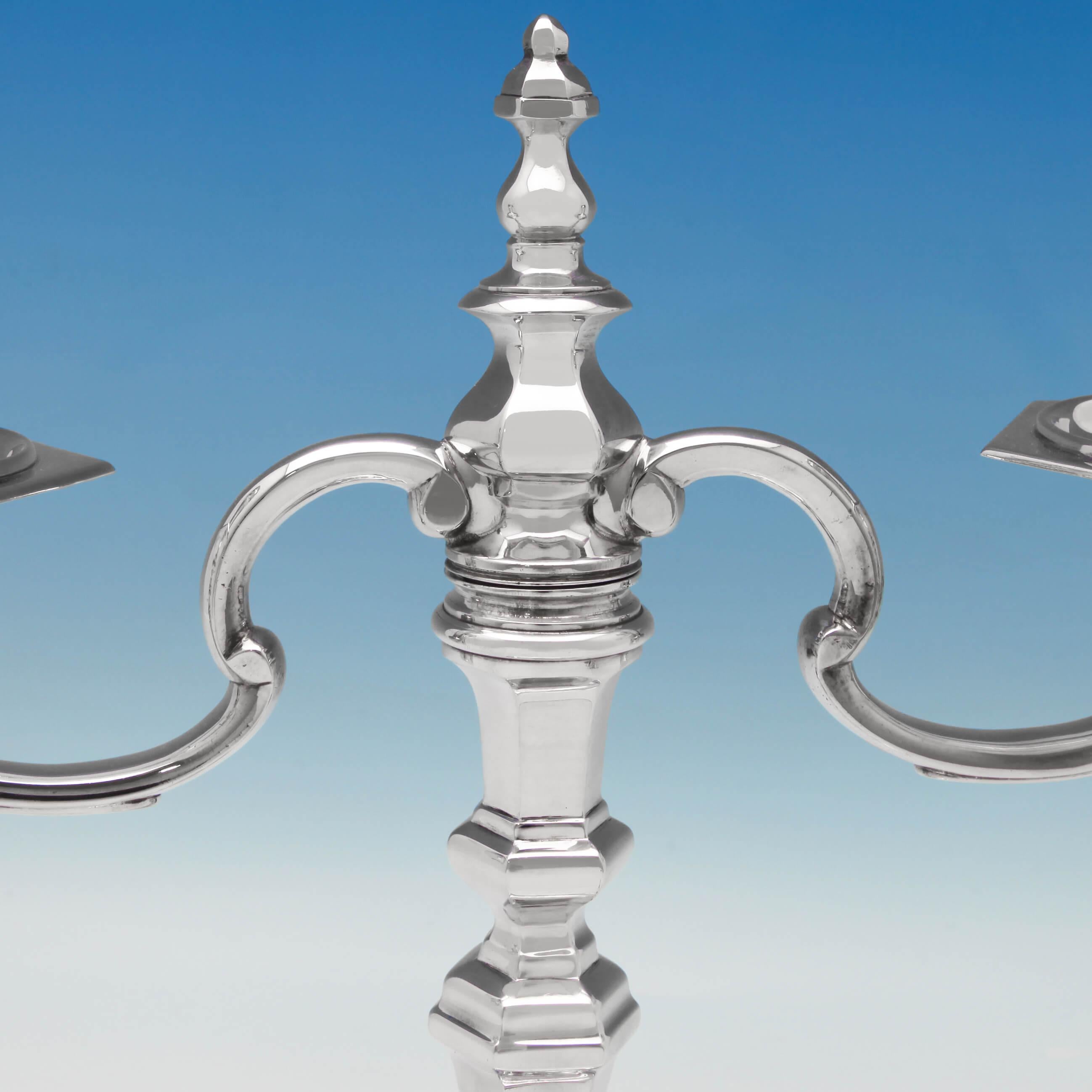 Cast Hexagonal Sterling Silver Pair of Candelabra from 1988 by C. J. Vander In Good Condition In London, London
