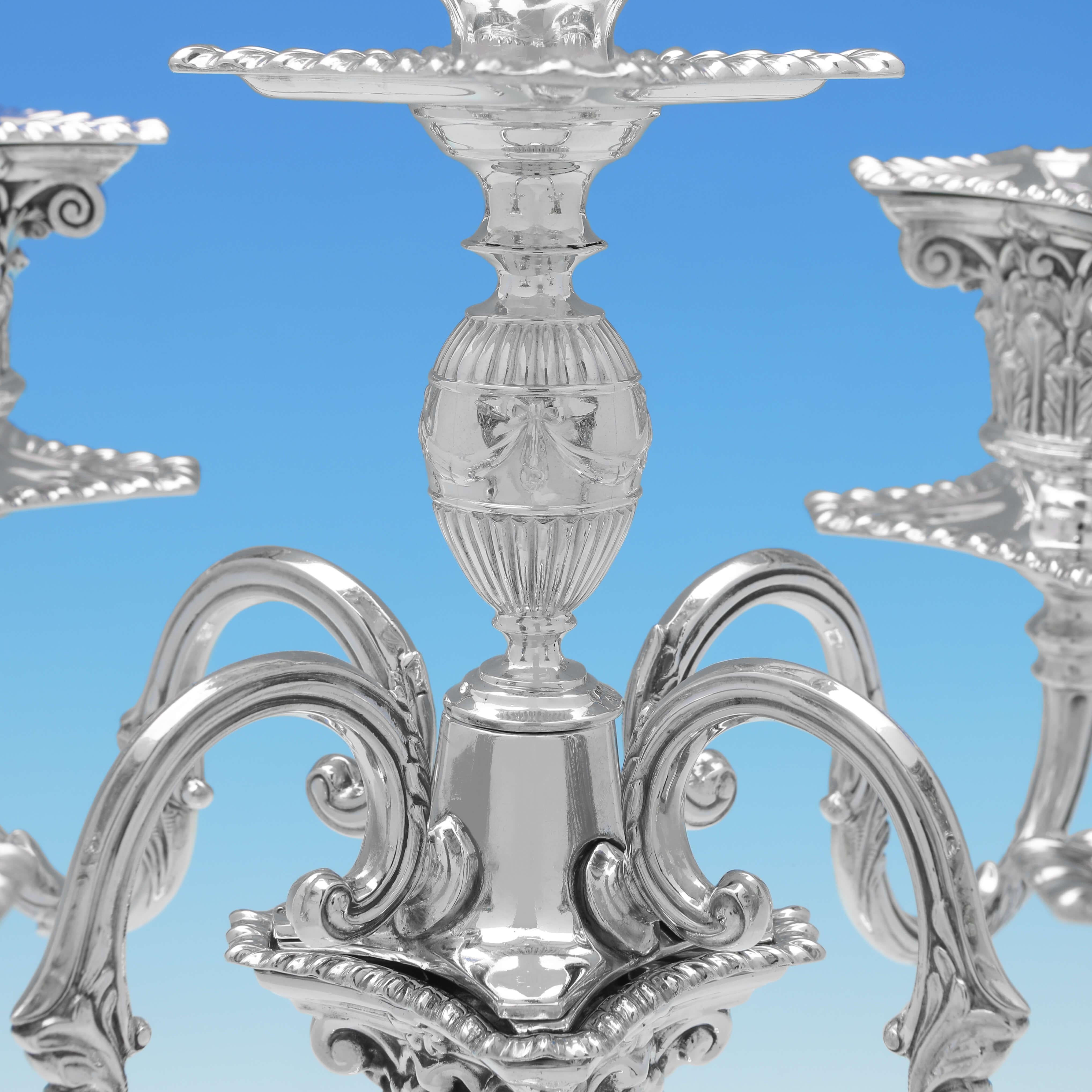 English 'Corinthian' Antique Sterling Silver Pair of Candelabra, 1896, Carrington & Co For Sale