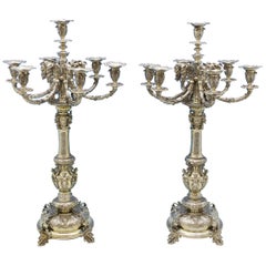 Gothic Revival Antique Sterling Silver Pair of Candelabra by Alexander Macrae 