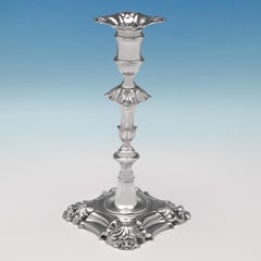 'Four Shell' Antique Sterling Silver Pair of Cast Candlesticks from 1870