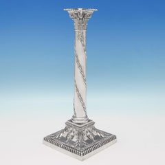 Neoclassical Revival Pair of Victorian Antique Sterling Silver Candlesticks