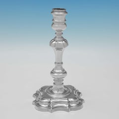 John White / Paul De Lamerie Antique Sterling Silver Pair of Candlesticks, 1739