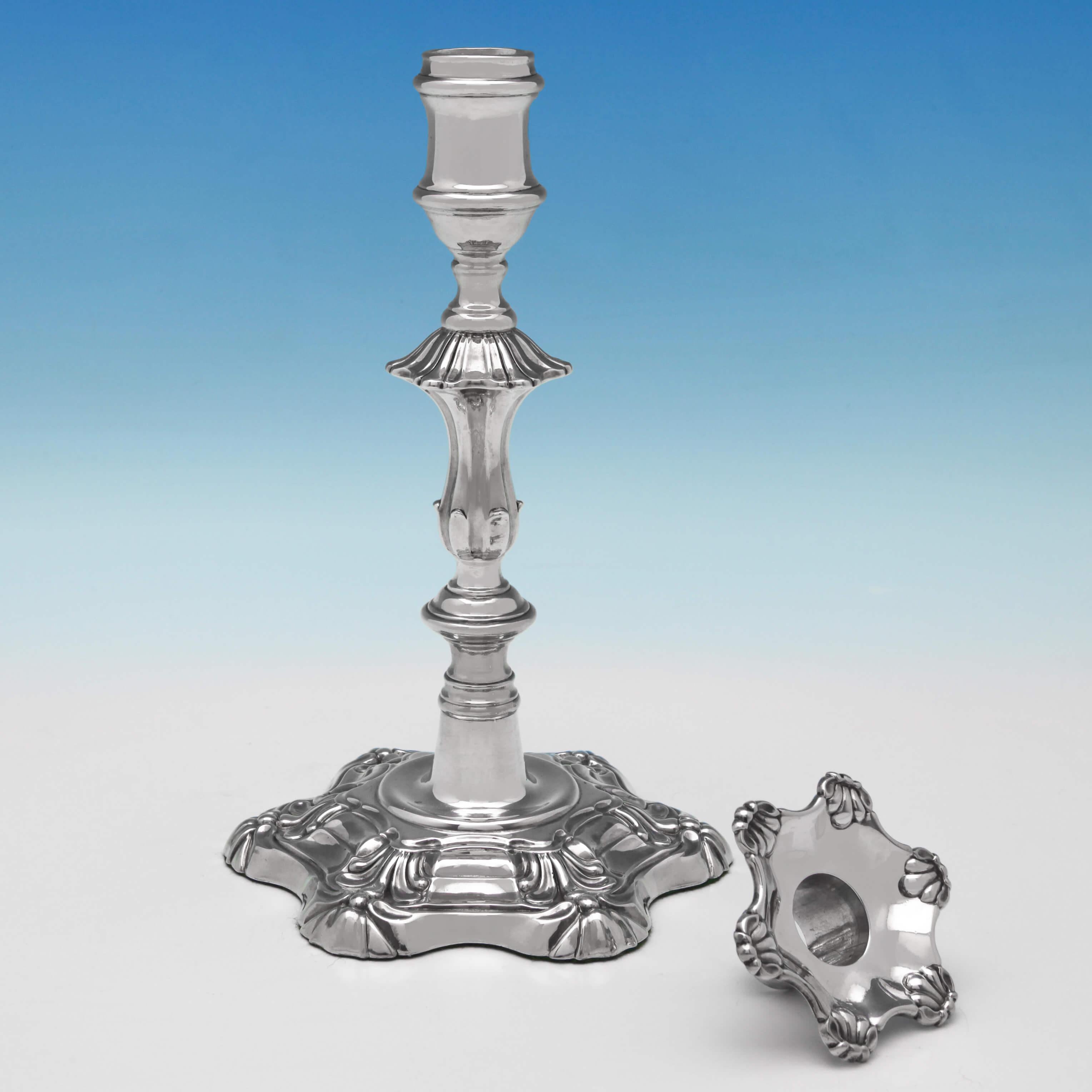 English 'Six Shell' George IV Antique Sterling Silver Pair of Candlesticks from 1828