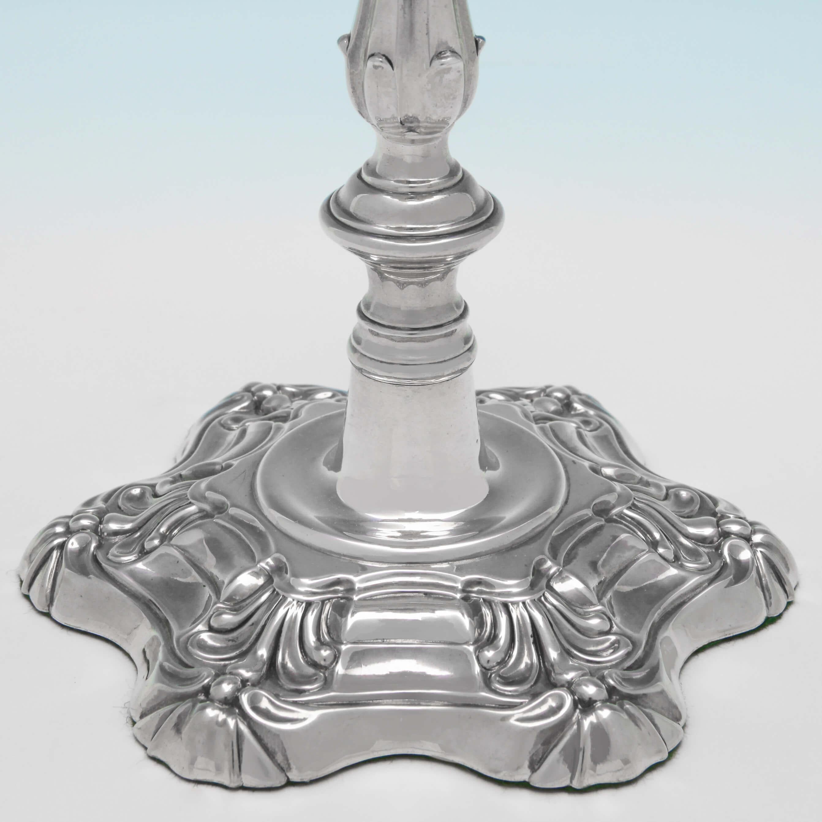 Early 19th Century 'Six Shell' George IV Antique Sterling Silver Pair of Candlesticks from 1828