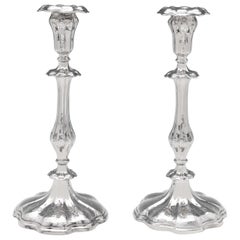 19th Century Victorian Antique Sterling Silver Pair of Candlesticks from 1846