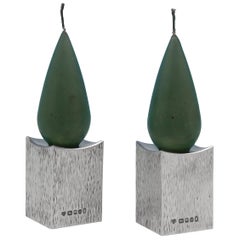 Mid Century Modern Pair of Bark Effect Sterling Silver Candlesticks