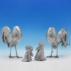 Almost Life Sized Antique Sterling Silver Pair Of Cockerels by Berthold Muller