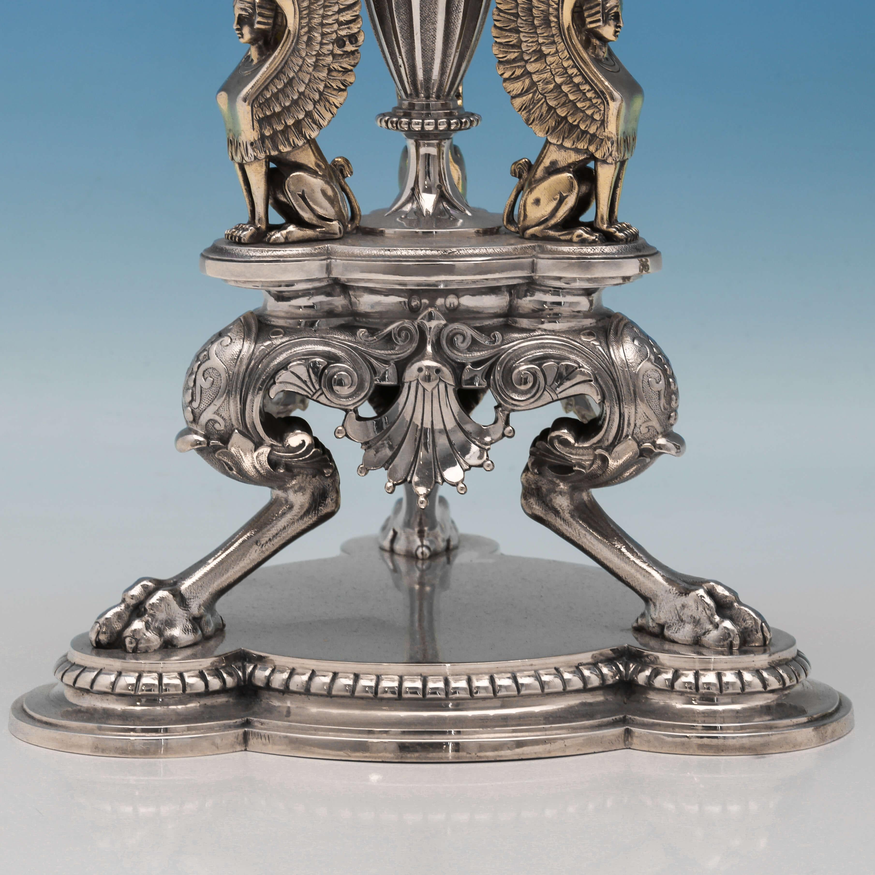 Egyptian Revival Antique Sterling Silver Pair of Dessert Stands by Elkington In Good Condition In London, London