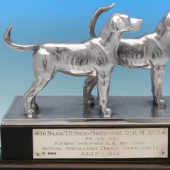 Military Interest - Sterling Silver Pair of Hound Dogs from London in 1929