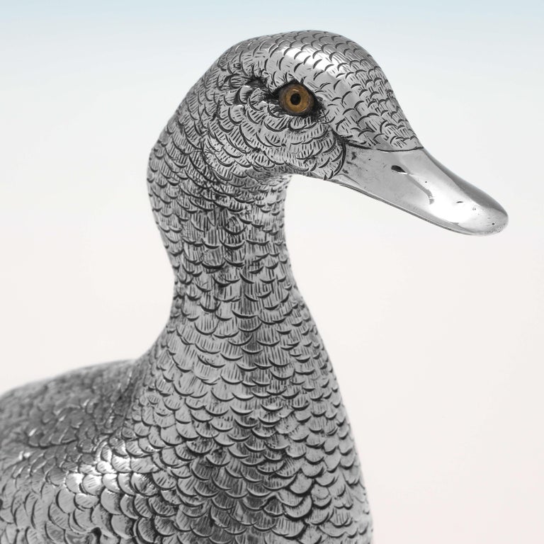 Mid-20th Century Sterling Silver Pair of Duck Models, London 1966, Table Centrepieces