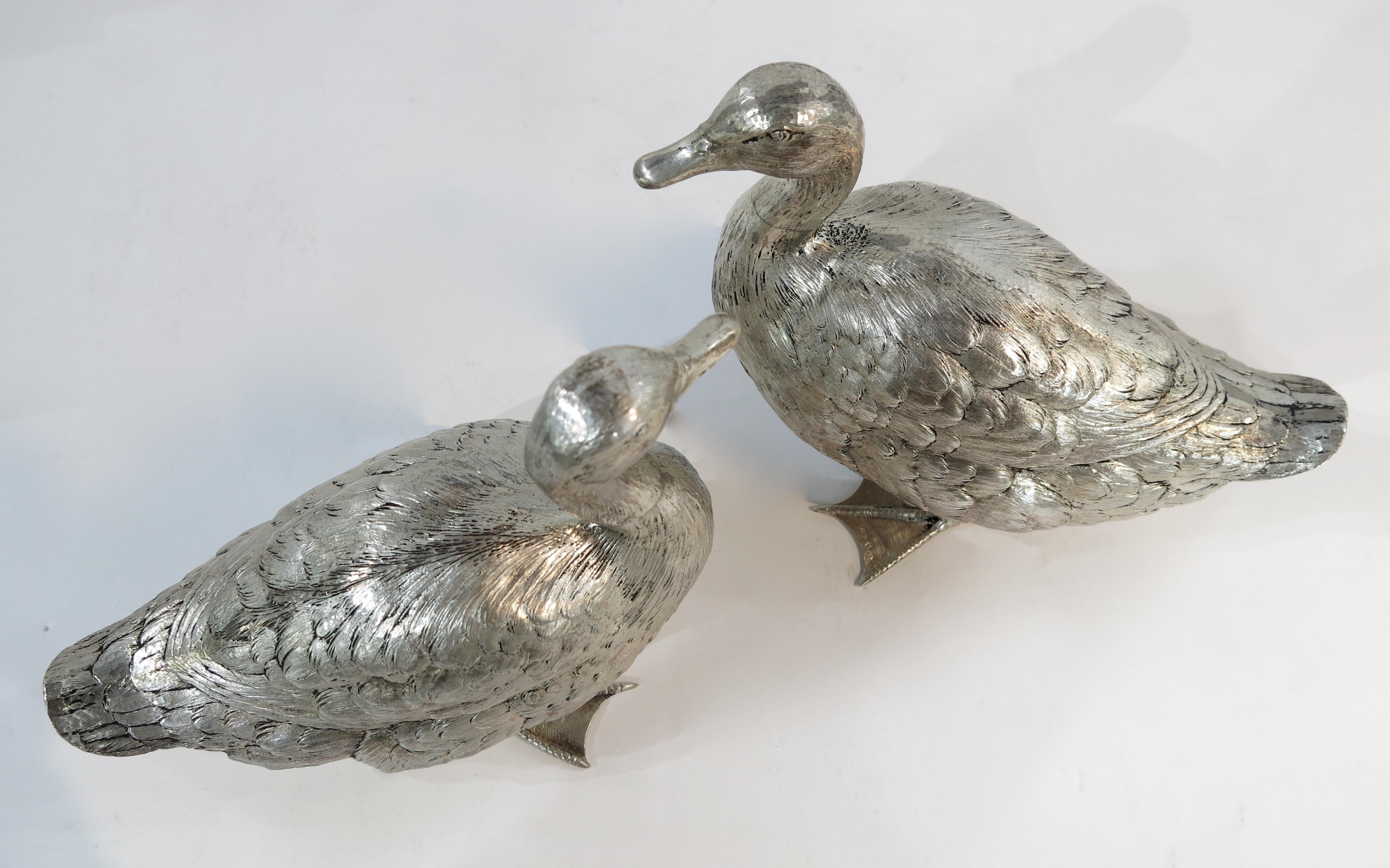 20th Century Sterling Silver Pair of Ducks