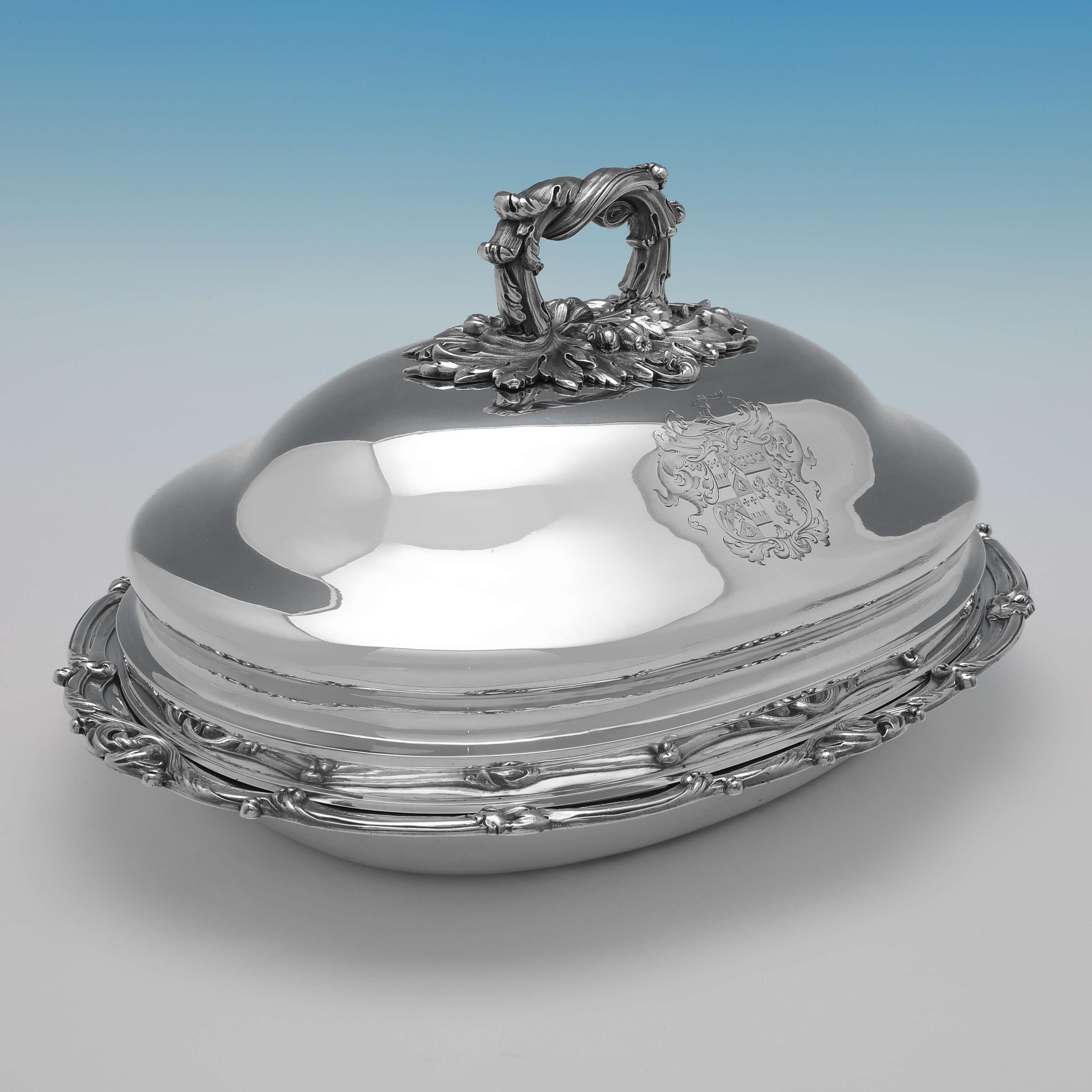 George IV William IV Antique Sterling Silver Pair of Entree Dishes on Silver Plated Stands For Sale
