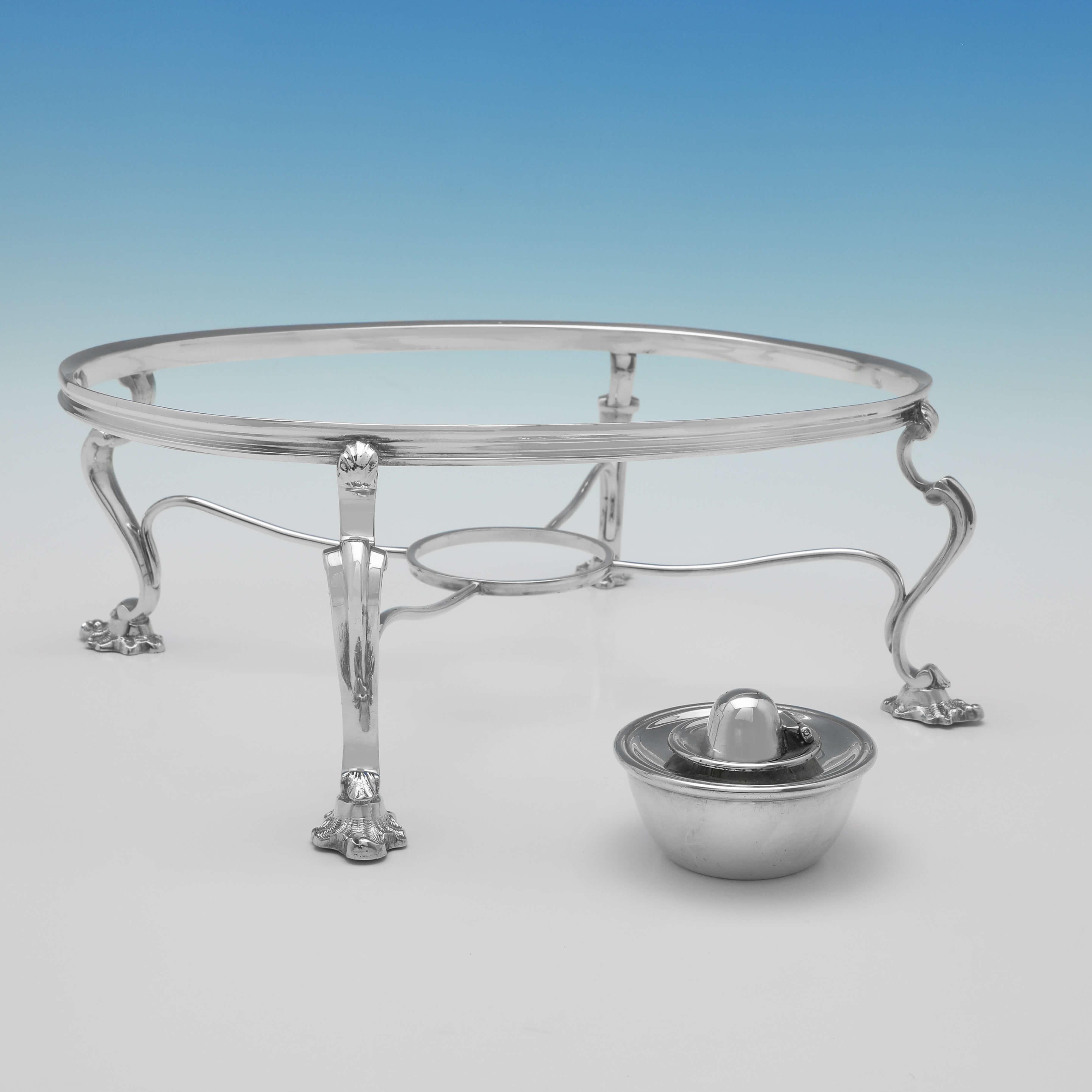 English William IV Antique Sterling Silver Pair of Entree Dishes on Silver Plated Stands For Sale