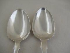 Sterling Silver, Pair of Fiddle Shape Dessert Spoons, Hallmarked, London, 1844