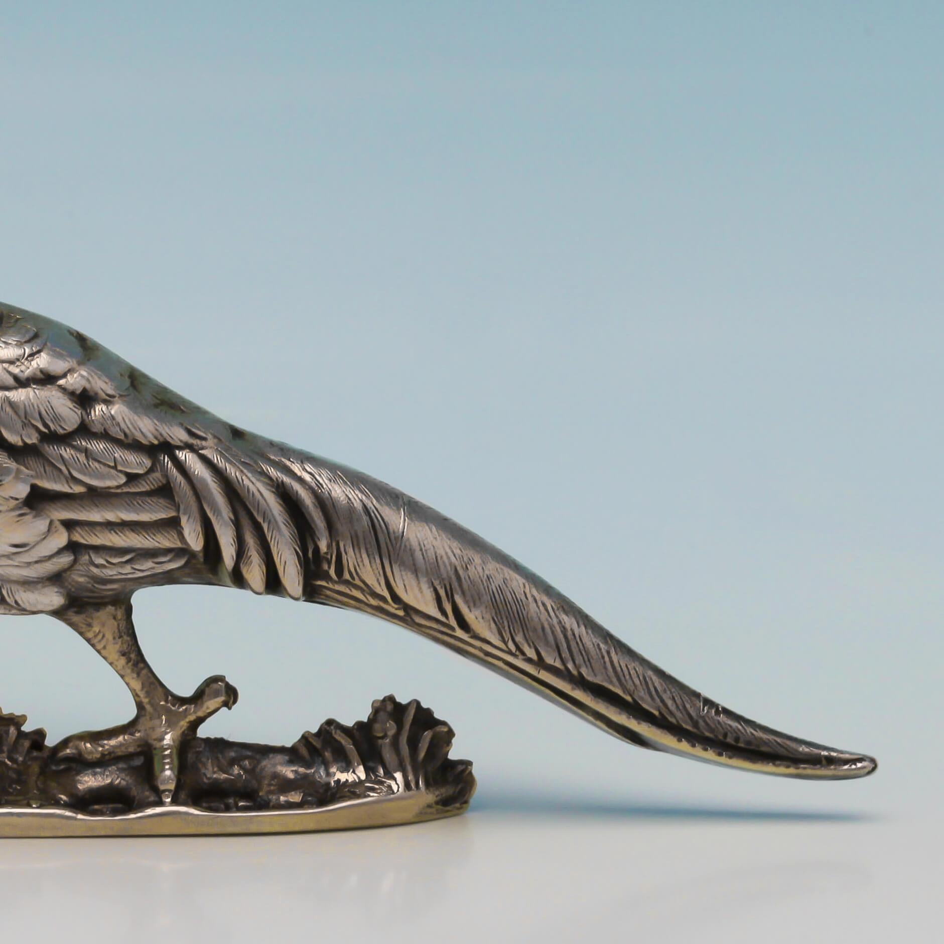 Late 19th Century Antique Victorian Sterling Silver Novelty Pepper Pots in the Form of Pheasants For Sale